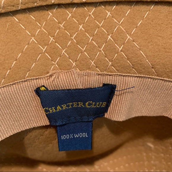 Wool brimmed winter hat tan camel stitched Charter Club camel vintage inspired - Picture 7 of 7